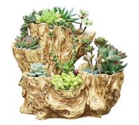 CUCUFA Succulent Pots, Artificial Driftwood Plant Pot, Imitation Wood Stump Log Bonsai Plant Pot, Resin Tree Stump Sculpture, Rustic Cactus Flower