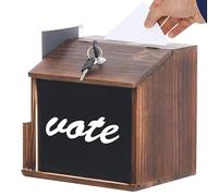 CUCUFA Suggestion Box with Slot and Lock Wooden Donation Box Vintage Ballot Box with Blackboard Wall Mounted Raffle Box 8.3x6.5x7.9in Prayer Box Ballot Box