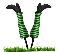 CUCUFA Witch Legs with Ground Stake 2Pcs Halloween Upside Down Simulation Witch Legs Wicked Festive Decorations for Yard Lawn Garden Party, Green, Witches