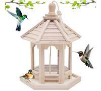 CUCUFA Wooden Bird Feeder Waterproof Hanging Bird Table with Removable Roof Natural Garden Bird House Feeder Decorative Wooden Bird Table for Bird Lover Gift and Garden Decorations, stuffed toy