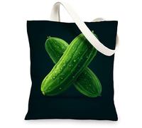 Cucumber Canvas Tote Bags, Eco-Friendly Vegetable Pattern Reusable Bags, Modern Lightweight Washable Shoulder Strap Bags fo, Green, 13x15 Inch
