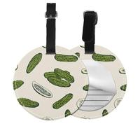 Cucumber Pickle,Luggage Tags Pu Leather Name Tag Travel Suitcase Identifier ID Tags Durable Baggage Label 2 pcs