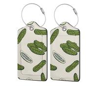 Cucumber Pickle,Luggage Tags Pu Leather Name Tag Travel Suitcase Identifier ID Tags Durable Luggage Label 2 pcs