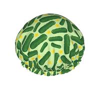 Cucumber Pickles Luxury Shower Cap Women Waterproof Reusable PEVA Lining Adjustable Elasticized Hem for All long Hair Bath Hat