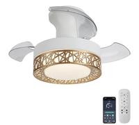 Cucummn Ceiling Fan Light with Retractable Blade Silent 6 Speed Bedroom Ceiling Fans with Lights Small DC Reversible LED Ceiling Fans Lamps Remote Control and APP Dimmable Memory Function