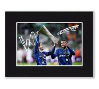 Cucurella & James - Chelsea 2025 Conference League Final Winner Signed 8x6 Inch Mounted Photo Print With Pre Printed Signature That Would Make A Great Gift For Any Fan And Is Ready To Be Framed