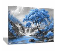 CUDAOO Canvas Wall Art Natural Landscape Abstract Modern Painting Blue Tree Waterfall for Living Room Bedroom(Water Duck Blue)-70x100cm Framed