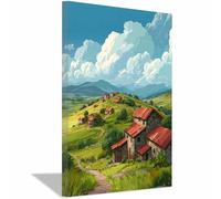 CUDAOO Canvas Wall Art Natural Landscape Abstract Modern Painting House on the mountain for Living Room Bedroom(red)-60x80cm Framed