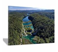 CUDAOO Canvas Wall Art Natural Landscape Abstract Modern Painting Lakes and Forests for Living Room Bedroom(Turquoise)-20x30cm Framed