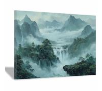 CUDAOO Canvas Wall Art Natural Landscape Abstract Modern Painting Misty Mountain Scene for Living Room Bedroom(Turquoise)-60x90cm Framed
