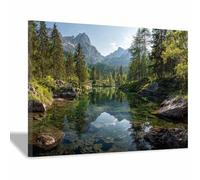 CUDAOO Canvas Wall Art Natural Landscape Abstract Modern Painting Mountain and Lake Scenery for Living Room Bedroom(Olive green)-70x100cm Framed