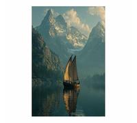 CUDAOO Canvas Wall Art Natural Landscape Abstract Modern Painting Mountain stream Boats for Living Room Bedroom(Light grey)-20x30cm Unframed