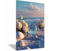 CUDAOO Canvas Wall Art Natural Landscape Abstract Modern Painting Seaside Flower Crystals for Living Room Bedroom(Light grayish purple)-60x80cm Framed