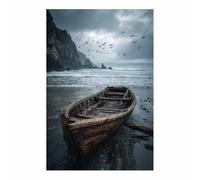 CUDAOO Canvas Wall Art Natural Landscape Abstract Modern Painting Shoal Boats for Living Room Bedroom(Dark grey)-60x80cm Unframed