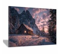 CUDAOO Canvas Wall Art Natural Landscape Abstract Modern Painting Snow Mountain House for Living Room Bedroom(Light pink)-20x30cm Framed