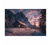 CUDAOO Canvas Wall Art Natural Landscape Abstract Modern Painting Snow Mountain House for Living Room Bedroom(Light pink)-40x60cm Unframed