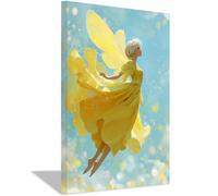 CUDAOO Canvas Wall Art Yellow-Wingsed Fairy Shadow Wings Canvas Paintings Modern Mural Prints Wall Art Pictures, for Living Bedroom Room Home Decor(yellow)-60x90cm Framed