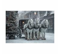 CUDAOO Christmas Wall Art Canvas Prints Modern Wall Artwork Ancient carriage and horse for Gifts Bathroom Home Kitchen Office Decor(white108)-60x80cm Unframed