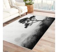 CUDAOO Digital Printed Unique Design carpet Foggy Pine Path Non-Slip Throw Floor Carpet for Bedroom Entrance(Black and white)-150x210cm