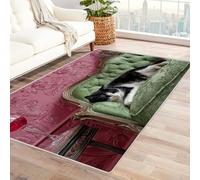 CUDAOO Digital Printed Unique Design carpet Lazy cat lying Non-Slip Throw Floor Carpet for Bedroom Entrance(green)-180x270cm