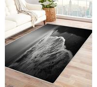 CUDAOO Digital Printed Unique Design carpet Waves Hit Shore Non-Slip Throw Floor Carpet for Bedroom Entrance(Black and white)-210x300cm