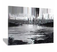 CUDAOO Generic Abstract Canvas Painting Textured Minimalist Poster Art Glitch citys for Livings Room Bedroom Office Decoration(black131)-60x90cm Framed
