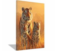 CUDAOO HD Print Painting Funny Animalss Tigers Pictures Canvas Poster Tigers Family Reunion Wall Decor for Home Decoration(yellow281)-40x60cm Framed