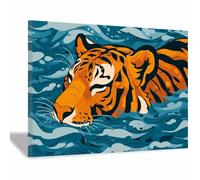 CUDAOO HD Print Painting Funny Animalss Tigers Pictures Canvas Poster Tigers Swimming Wall Decor for Home Decoration(yellow08)-20x30cm Framed