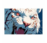 CUDAOO Majestics Tigers Art Animals Aesthetic Poster Canvas Wall Art Red-Eyed Tigers for Bedroom Livings Room Paintings Pictures Wall Decor(blue-white12)-60x80cm Unframed