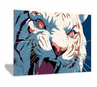 CUDAOO Majestics Tigers Art Animals Aesthetic Poster Canvas Wall Art Red-Eyed Tigers for Bedroom Livings Room Paintings Pictures Wall Decor(blue-white12)-60x90cm Framed