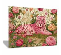 CUDAOO Majestics Tigers Art Animals Aesthetic Poster Canvas Wall Art Tigers Among Flowers for Bedroom Livings Room Paintings Pictures Wall Decor(pink54)-20x30cm Framed