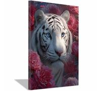 CUDAOO Majestics Tigers Art Animals Aesthetic Poster Canvas Wall Art Tigers Among Flowers for Bedroom Livings Room Paintings Pictures Wall Decor(pink294)-70x100cm Framed