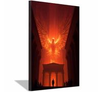 CUDAOO Modern Art Painting Fire-Feathered Divine Bird Minimalist Paintings Prints Picture Poster,Modern Fantasy,for Living Room Bedroom Home Office Wall Decor(orange)-40x60cm Framed