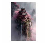 CUDAOO Modern Nature Landscape Poster Mountain PaviLionss for Office Bedroom Living Room Decor(Rose red)-70x100cm Unframed