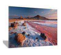 CUDAOO Modern Nature Landscape Poster Red Salt Lake for Office Bedroom Living Room Decor(Coral orange)-60x90cm Framed