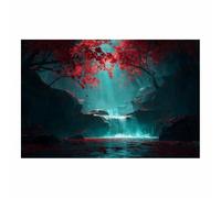 CUDAOO Modern Nature Landscape Poster Red Tree Waterfall for Office Bedroom Living Room Decor(Rose red)-70x100cm Unframed
