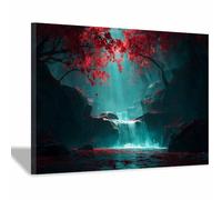 CUDAOO Modern Nature Landscape Poster Red Tree Waterfall for Office Bedroom Living Room Decor(Rose red)-40x60cm Framed