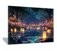 CUDAOO Nature Landscape Canvas Wall Art Painting Lantern Flower Brook for Living Room Bedroom Home Decoration(yellow)-60x80cm Framed