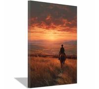 CUDAOO Nature Landscape Canvas Wall Art Painting Ride on the Grassland for Living Room Bedroom Home Decoration(orange)-60x90cm Framed