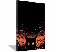 CUDAOO Vintage Halloween Canvas Wall Art,Creepy Print Black Cats Pupils for the Livings room, bedroom, bathroom, office, kitchen, dorm, apartment(Burning Orange248)-70x100cm Framed