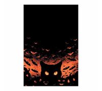CUDAOO Vintage Halloween Canvas Wall Art,Creepy Print Black Cats Pupils for the Livings room, bedroom, bathroom, office, kitchen, dorm, apartment(Burning Orange248)-60x90cm Unframed