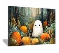 CUDAOO Vintage Halloween Canvas Wall Art,Creepy Print Forests Spirits Companion for the Livings room, bedroom, bathroom, office, kitchen, dorm, apartment(orange38)-70x100cm Framed