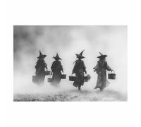 CUDAOO Vintage Halloween Canvas Wall Art,Creepy Print Four Witches for the Livings room, bedroom, bathroom, office, kitchen, dorm, apartment(grey119)-60x90cm Unframed