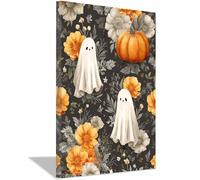 CUDAOO Vintage Halloween Canvas Wall Art,Creepy Print Ghosts among flowers for the Livings room, bedroom, bathroom, office, kitchen, dorm, apartment(grey182)-20x30cm Framed