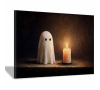 CUDAOO Vintage Halloween Canvas Wall Art,Creepy Print Ghosts and Candle for the Livings room, bedroom, bathroom, office, kitchen, dorm, apartment(ginger41)-70x100cm Framed