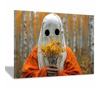 CUDAOO Vintage Halloween Canvas Wall Art,Creepy Print One Holding Flowers for the Livings room, bedroom, bathroom, office, kitchen, dorm, apartment(ginger92)-60x80cm Framed