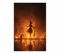 CUDAOO Vintage Halloween Canvas Wall Art,Creepy Print Witch shadow for the Livings room, bedroom, bathroom, office, kitchen, dorm, apartment(golden155)-40x60cm Unframed
