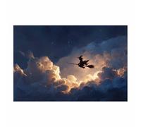 CUDAOO Vintage Halloween Canvas Wall Art,Fall Home Decor Flying in the Clouds for Livings Room Bedroom cozy library corner, or haunted house setups(golden103)-60x80cm Unframed