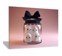CUDAOO Vintage Halloween Canvas Wall Art,Fall Home Decor Ghosts in a Jar for Livings Room Bedroom cozy library corner, or haunted house setups(black and white64)-60x80cm Framed