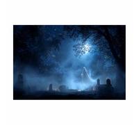 CUDAOO Vintage Halloween Canvas Wall Art,Fall Home Decor Ghosts Night in the Tomb for Livings Room Bedroom cozy library corner, or haunted house setups(navy blue76)-70x100cm Unframed